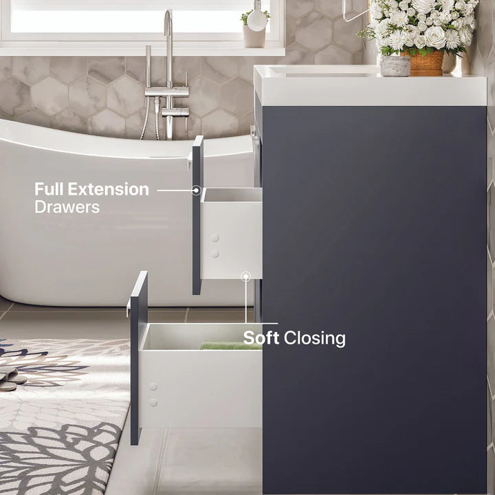 Lugano 48"W x 20"D Gray Bathroom Vanity with White Acrylic Countertop and Integrated Sink EVVN1200-8-48GR