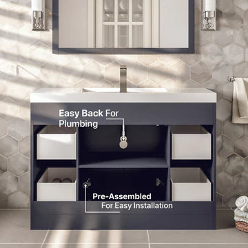 Lugano 42"W x 20"D Gray Bathroom Vanity with White Acrylic Countertop and Integrated Sink EVVN1000-8-42GR