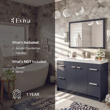 Lugano 42"W x 20"D Gray Bathroom Vanity with White Acrylic Countertop and Integrated Sink EVVN1000-8-42GR