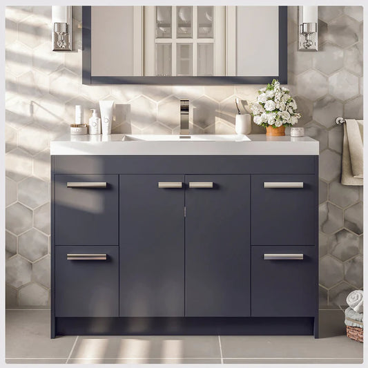 Lugano 48"W x 20"D Gray Bathroom Vanity with White Acrylic Countertop and Integrated Sink EVVN1200-8-48GR