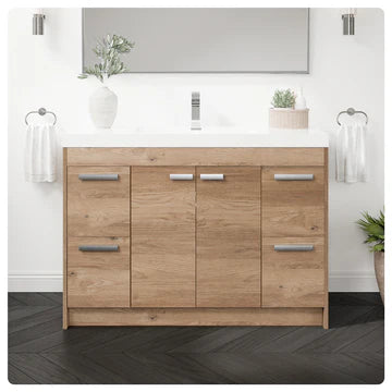 Lugano 48"W x 20"D Natural Oak Bathroom Vanity with White Acrylic Countertop and Integrated Sink EVVN1200-8-48NOK