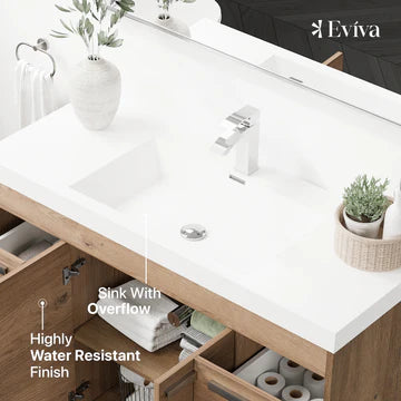 Lugano 48"W x 20"D Natural Oak Bathroom Vanity with White Acrylic Countertop and Integrated Sink EVVN1200-8-48NOK