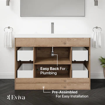 Lugano 48"W x 20"D Natural Oak Bathroom Vanity with White Acrylic Countertop and Integrated Sink EVVN1200-8-48NOK