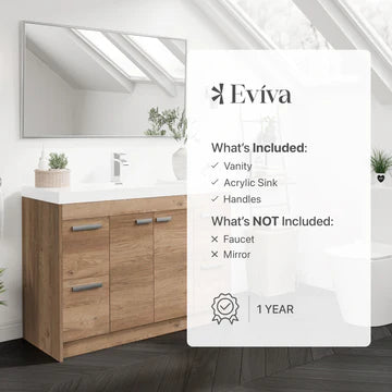 Lugano 48"W x 20"D Natural Oak Bathroom Vanity with White Acrylic Countertop and Integrated Sink EVVN1200-8-48NOK