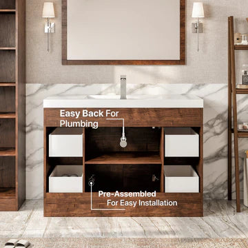 Lugano 48"W x 20"D Rosewood Bathroom Vanity with White Acrylic Countertop and Integrated Sink EVVN1200-8-48RSWD