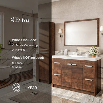 Lugano 48"W x 20"D Rosewood Bathroom Vanity with White Acrylic Countertop and Integrated Sink EVVN1200-8-48RSWD