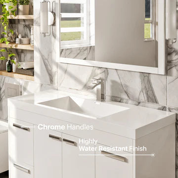 Lugano 42"W x 20"D White Bathroom Vanity with White Acrylic Countertop and Integrated Sink EVVN1000-8-42WH