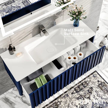 Dolce Vita 48"W x 20"D Blue Wall Mount Bathroom Vanity with White Solid Surface Countertop and Integrated Sink EVVN122-48BLU