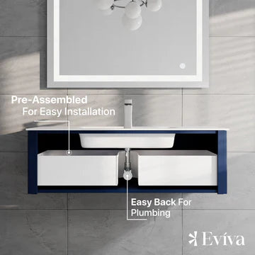 Dolce Vita 48"W x 20"D Blue Wall Mount Bathroom Vanity with White Solid Surface Countertop and Integrated Sink EVVN122-48BLU