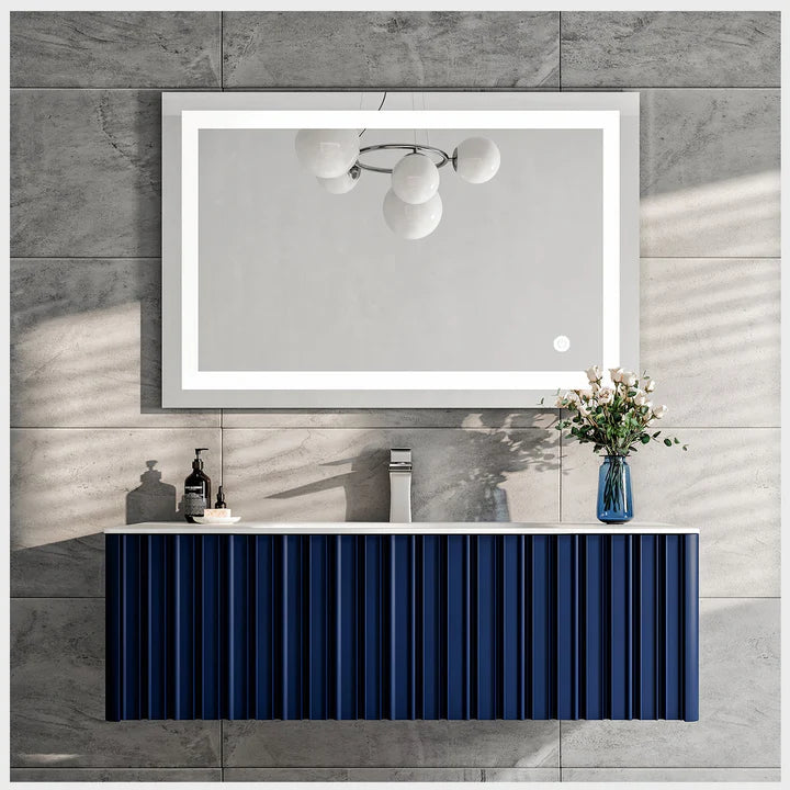 Dolce Vita 48"W x 20"D Blue Wall Mount Bathroom Vanity with White Solid Surface Countertop and Integrated Sink EVVN122-48BLU