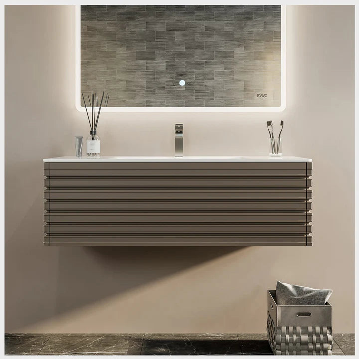 Dream 42"W x 20"D Smog Gray Wall Mount Bathroom Vanity with White Solid Surface Countertop and Integrated Sink EVVN124-42CGR