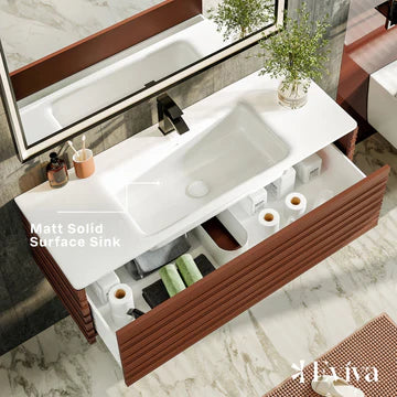 Dream 42"W x 20"D Terracotta Wall Mount Bathroom Vanity with White Solid Surface Countertop and Integrated Sink EVVN124-42TER