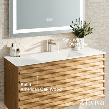 Oahu 32"W x 20"D Oak Wall Mount Bathroom Vanity with White Solid Surface Countertop and Integrated Sink EVVN126-32OAK