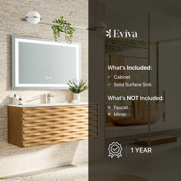 Oahu 44"W x 20"D Oak Wall Mount Bathroom Vanity with White Solid Surface Countertop and Integrated Sink EVVN126-44OAK