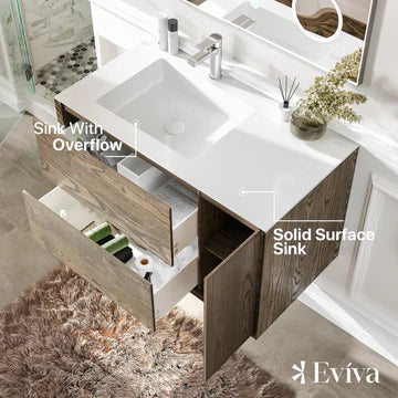 Ciocco 36"W x 20"D Oak Wall Mount Bathroom Vanity with White Solid Surface Countertop and Integrated Sink EVVN127-35WN