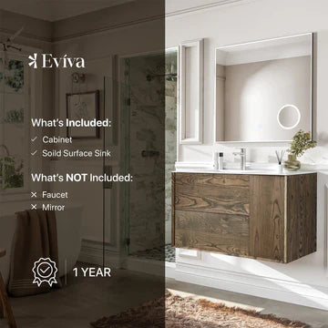 Ciocco 36"W x 20"D Oak Wall Mount Bathroom Vanity with White Solid Surface Countertop and Integrated Sink EVVN127-35WN