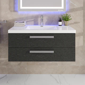 Surf 36"W x 20"D Blackwood Wall Mount Bathroom Vanity with White Acrylic Countertop and Integrated Sink EVVN144-36BW