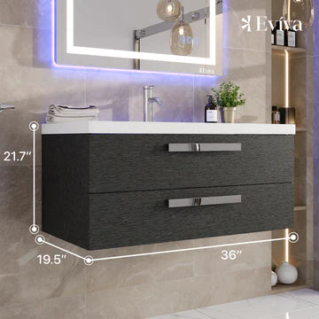 Surf 36"W x 20"D Blackwood Wall Mount Bathroom Vanity with White Acrylic Countertop and Integrated Sink EVVN144-36BW