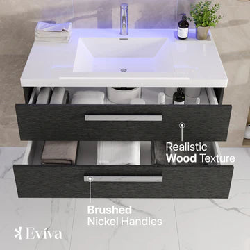 Surf 36"W x 20"D Blackwood Wall Mount Bathroom Vanity with White Acrylic Countertop and Integrated Sink EVVN144-36BW