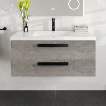 Surf 36"W x 20"D Cement Gray Wall Mount Bathroom Vanity with White Acrylic Countertop and Integrated Sink EVVN144-36CGR