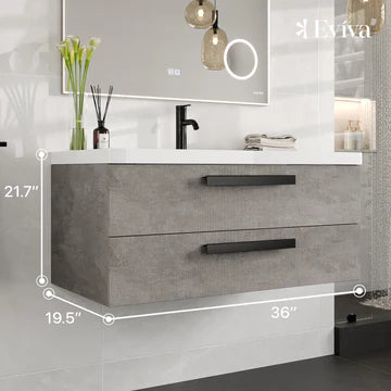 Surf 36"W x 20"D Cement Gray Wall Mount Bathroom Vanity with White Acrylic Countertop and Integrated Sink EVVN144-36CGR