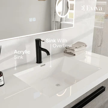 Surf 36"W x 20"D Cement Gray Wall Mount Bathroom Vanity with White Acrylic Countertop and Integrated Sink EVVN144-36CGR