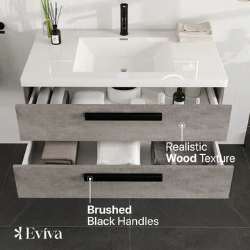 Surf 36"W x 20"D Cement Gray Wall Mount Bathroom Vanity with White Acrylic Countertop and Integrated Sink EVVN144-36CGR