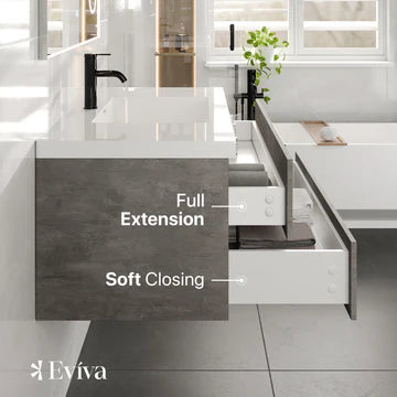 Surf 36"W x 20"D Cement Gray Wall Mount Bathroom Vanity with White Acrylic Countertop and Integrated Sink EVVN144-36CGR