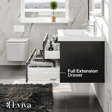 Surf 57"W x 20"D Blackwood Wall Mount Double Sink Bathroom Vanity with White Acrylic Countertop and Integrated Sinks EVVN144-57BW