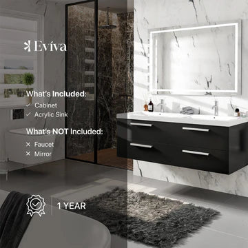 Surf 57"W x 20"D Blackwood Wall Mount Double Sink Bathroom Vanity with White Acrylic Countertop and Integrated Sinks EVVN144-57BW