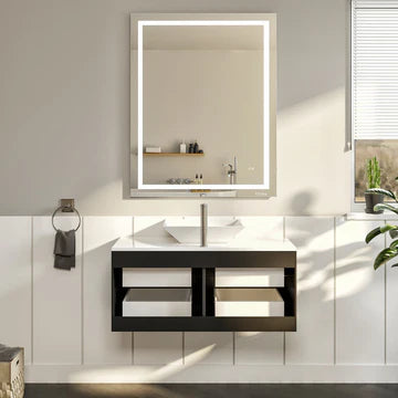 Wave 36"W x 22"D Espresso Wall Mount Bathroom Vanity with White Quartz Countertop and Vessel Porcelain Sink EVVN147-36ES