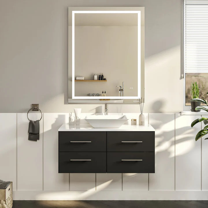 Wave 36"W x 22"D Espresso Wall Mount Bathroom Vanity with White Quartz Countertop and Vessel Porcelain Sink EVVN147-36ES