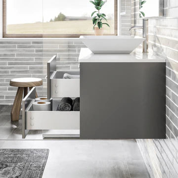 Wave 36"W x 22"D Gray Wall Mount Bathroom Vanity with White Quartz Countertop and Vessel Porcelain Sink EVVN147-36GR