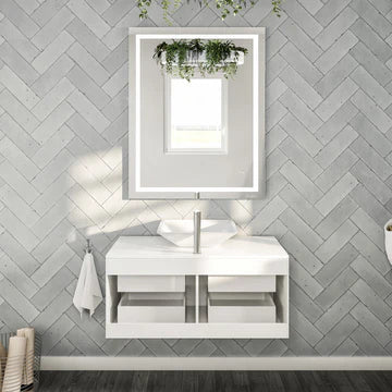 Wave 36"W x 22"D White Wall Mount Bathroom Vanity with White Quartz Countertop and Vessel Porcelain Sink EVVN147-36WH