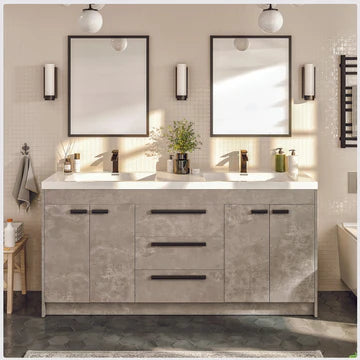 Lugano 60"W x 20"D Concrete Gray Double Sink Bathroom Vanity with White Acrylic Countertop and Integrated Sinks EVVN1500-8-60CGR