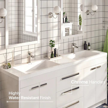 Lugano 60"W x 20"D White Double Sink Bathroom Vanity with White Acrylic Countertop and Integrated Sinks EVVN1500-8-60WH