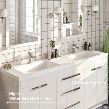 Lugano 72"W x 20"D White Double Sink Bathroom Vanity with White Acrylic Countertop and Integrated Sinks EVVN1700-8-72WH