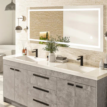 Lugano 84"W x 20"D Concrete Gray Double Sink Bathroom Vanity with White Acrylic Countertop and Integrated Sinks EVVN1900-8-84CGR