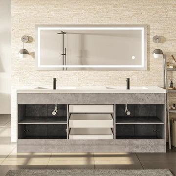 Lugano 84"W x 20"D Concrete Gray Double Sink Bathroom Vanity with White Acrylic Countertop and Integrated Sinks EVVN1900-8-84CGR