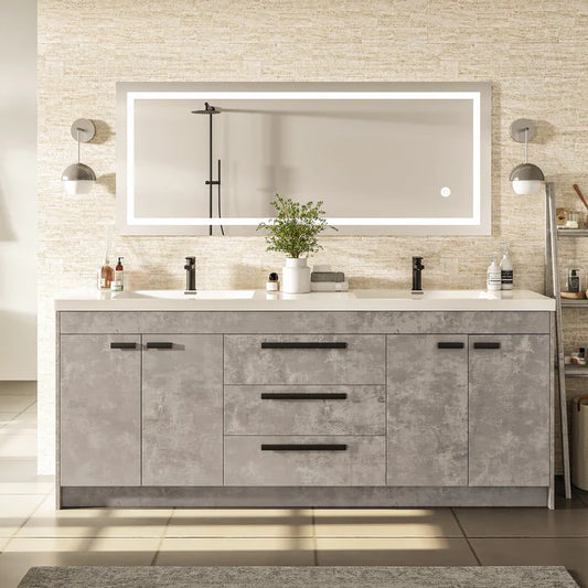 Lugano 84"W x 20"D Concrete Gray Double Sink Bathroom Vanity with White Acrylic Countertop and Integrated Sinks EVVN1900-8-84CGR