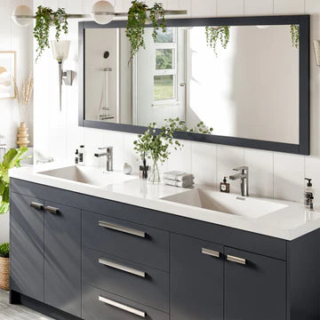 Lugano 84"W x 20"D Gray Double Sink Bathroom Vanity with White Acrylic Countertop and Integrated Sinks EVVN1900-8-84GR