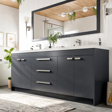 Lugano 84"W x 20"D Gray Double Sink Bathroom Vanity with White Acrylic Countertop and Integrated Sinks EVVN1900-8-84GR