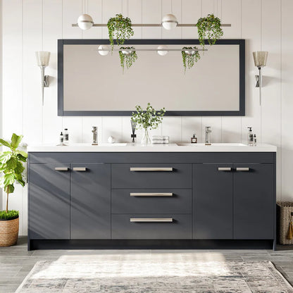 Lugano 84"W x 20"D Gray Double Sink Bathroom Vanity with White Acrylic Countertop and Integrated Sinks EVVN1900-8-84GR