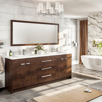 Lugano 84"W x 20"D Rosewood Double Sink Bathroom Vanity with White Acrylic Countertop and Integrated Sinks EVVN1900-8-84RSWD