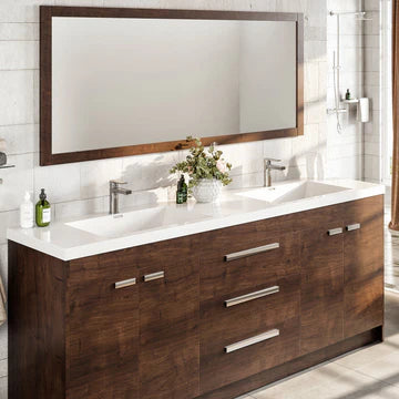 Lugano 84"W x 20"D Rosewood Double Sink Bathroom Vanity with White Acrylic Countertop and Integrated Sinks EVVN1900-8-84RSWD