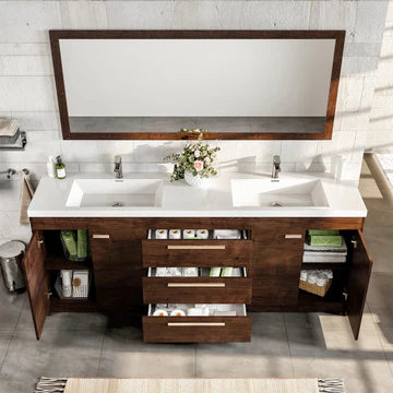 Lugano 84"W x 20"D Rosewood Double Sink Bathroom Vanity with White Acrylic Countertop and Integrated Sinks EVVN1900-8-84RSWD