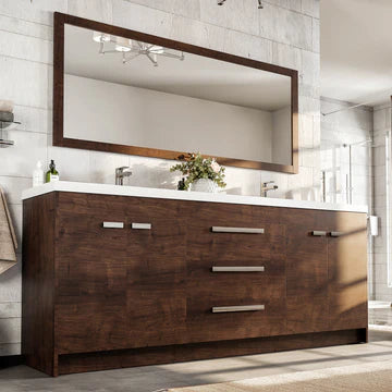 Lugano 84"W x 20"D Rosewood Double Sink Bathroom Vanity with White Acrylic Countertop and Integrated Sinks EVVN1900-8-84RSWD