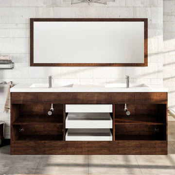 Lugano 84"W x 20"D Rosewood Double Sink Bathroom Vanity with White Acrylic Countertop and Integrated Sinks EVVN1900-8-84RSWD