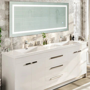 Lugano 84"W x 20"D White Double Sink Bathroom Vanity with White Acrylic Countertop and Integrated Sinks EVVN1900-8-84WH