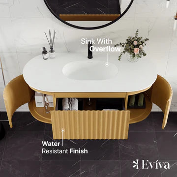 Haven 48"W x 22"D Natural Oak Wall Mount Bathroom Vanity with White Solid Surface Countertop and Integrated Sink EVVN202-48OAK-WM